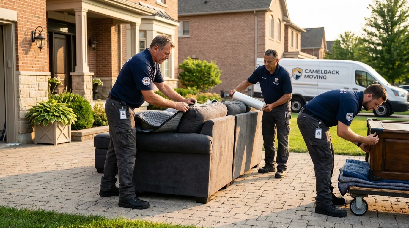 Large estate moving crew wrapping furniture in Signal Hill, CA