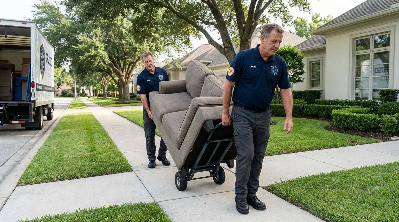 Local residential moving crew loading furniture in Signal Hill, CA