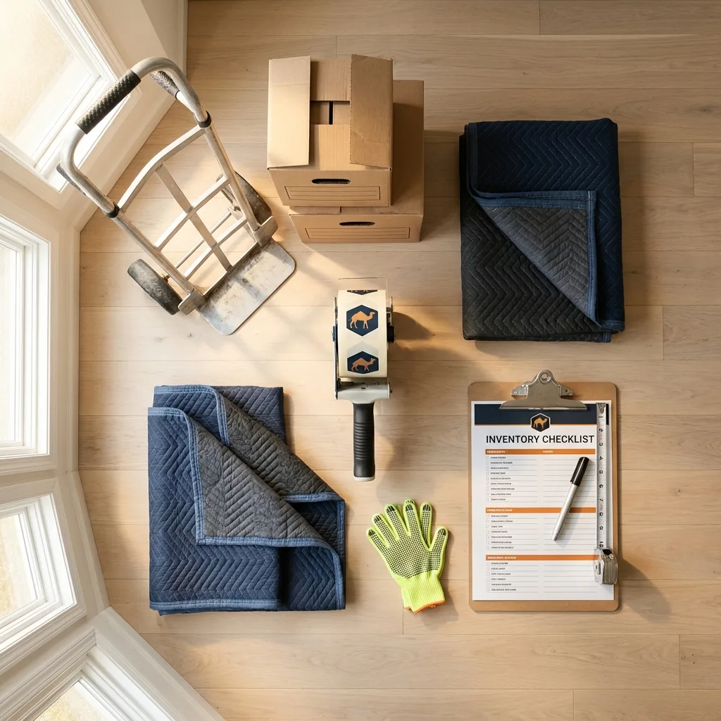 Professional moving supplies and packing materials layout for Signal Hill residential relocations